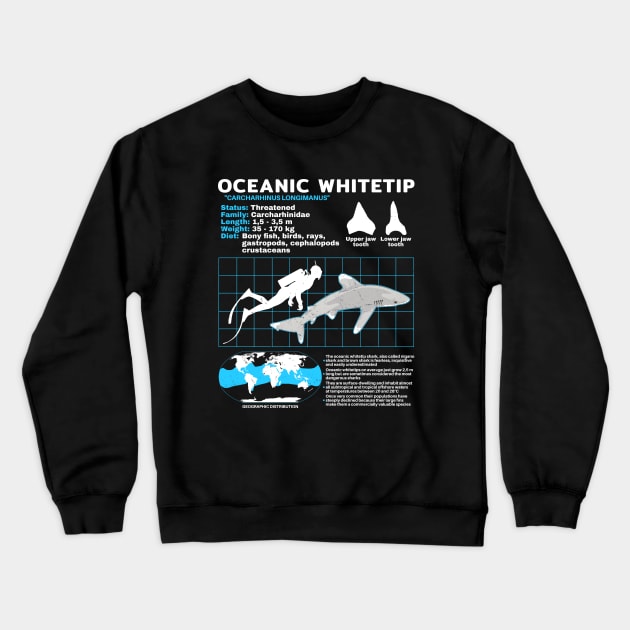 Oceanic whitetip shark fact sheet Crewneck Sweatshirt by NicGrayTees